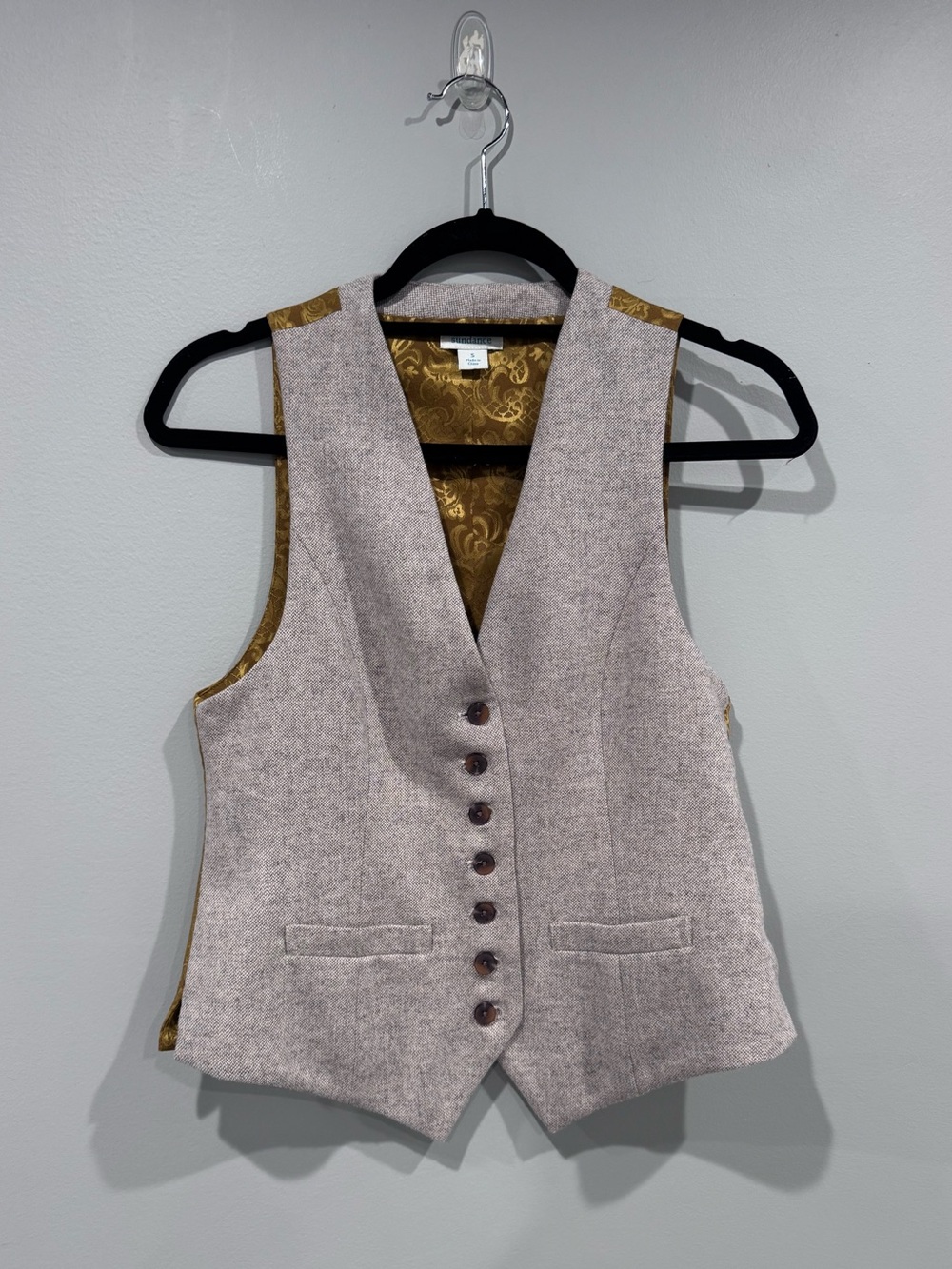 Sundance Taupe Wool-Blend Vest with Gold Lining